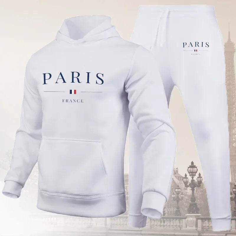 Buy Center Men's Hoodie Set - Paris Print Sweatshirt & Jogger Pants - Buy Center UK