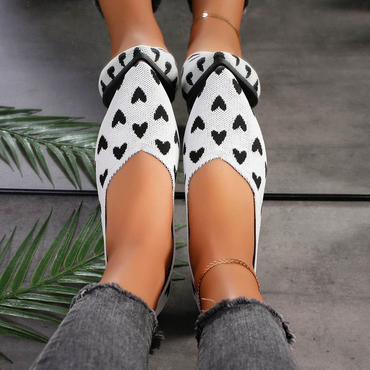 Women's Pointed Knitted Love Print Flat Shoes - Spring/Fall Style - Buy Center UK
