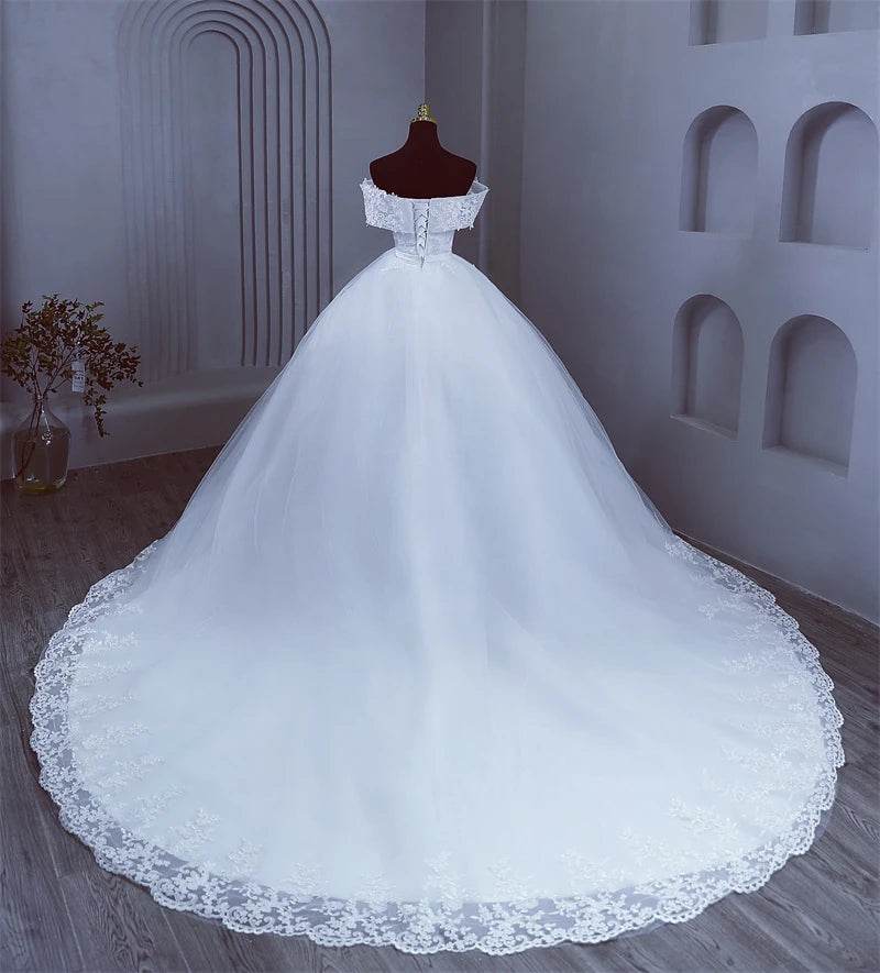 Elegant Plus Size White Wedding Dress - Off The Shoulder, Appliques - Buy Center UK