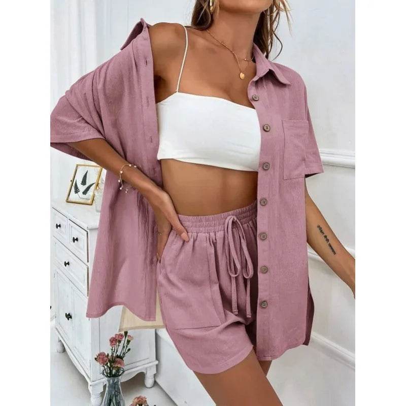 Fashion Black Short Sleeve Shirt & Shorts Set - Women's Summer Outfit - Buy Center UK