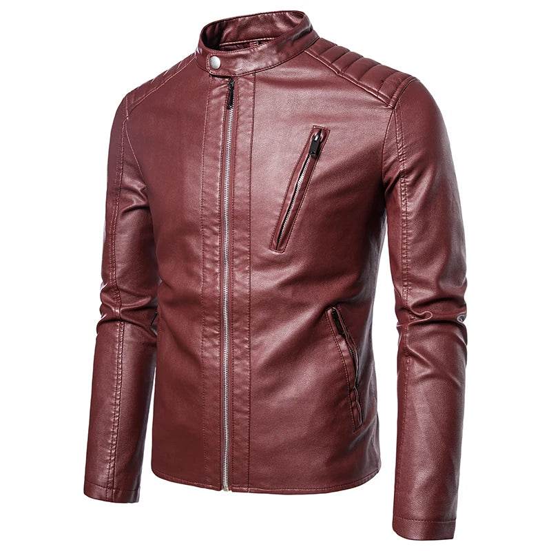 TRAF Men's Slim Leather Jacket - Stylish Spring & Autumn Fashion - Buy Center UK