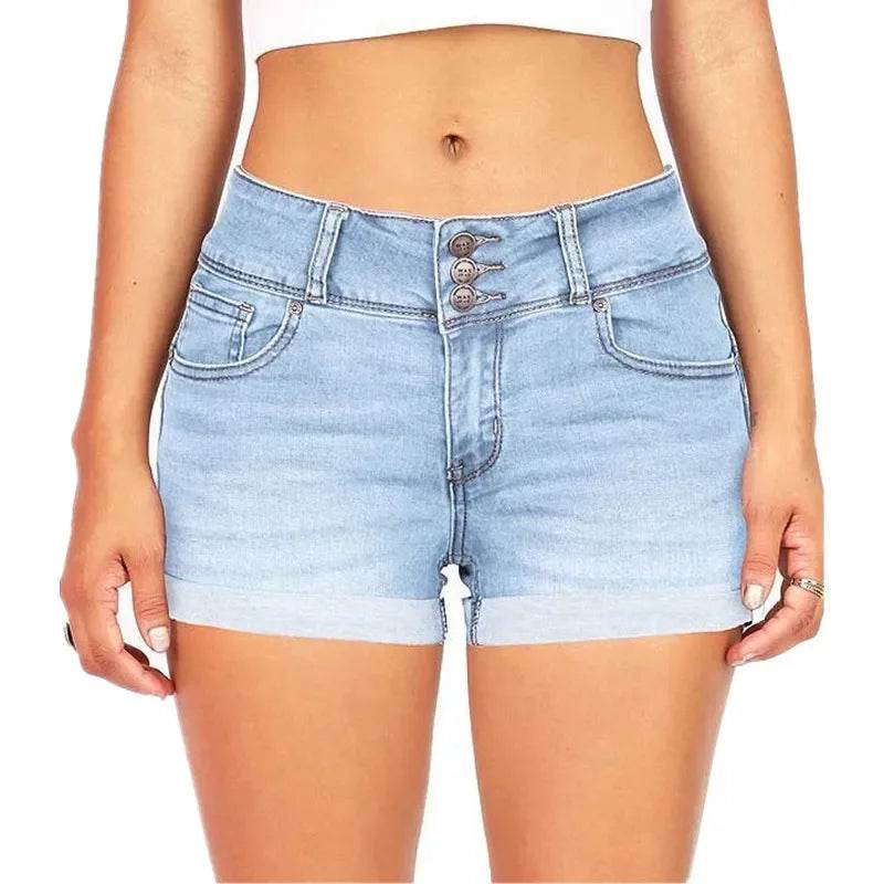 Buy Center Women's Summer Denim Shorts - Stretch Fabric, High Waist - Buy Center UK