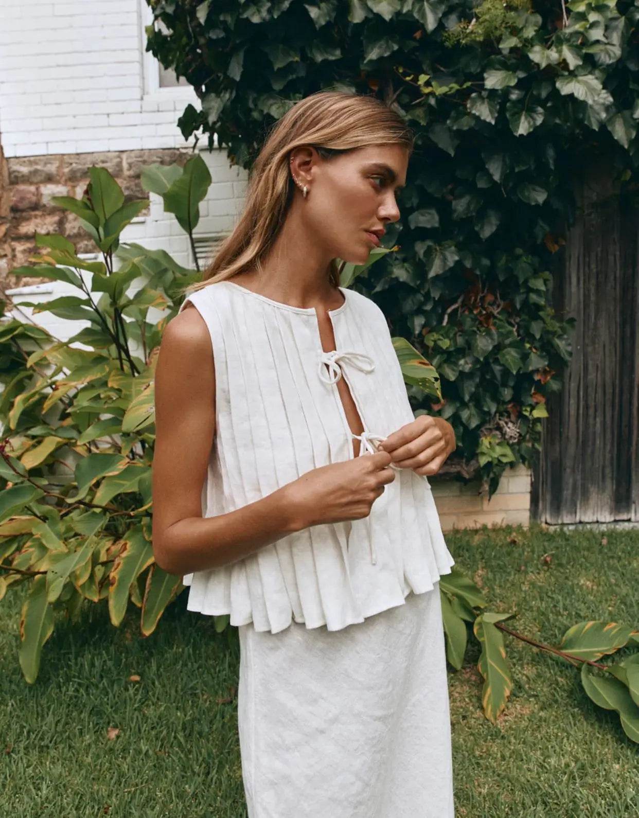 Buy Center Women's Lace Up Shirts - Cotton Linen Bow Blouse - Buy Center UK