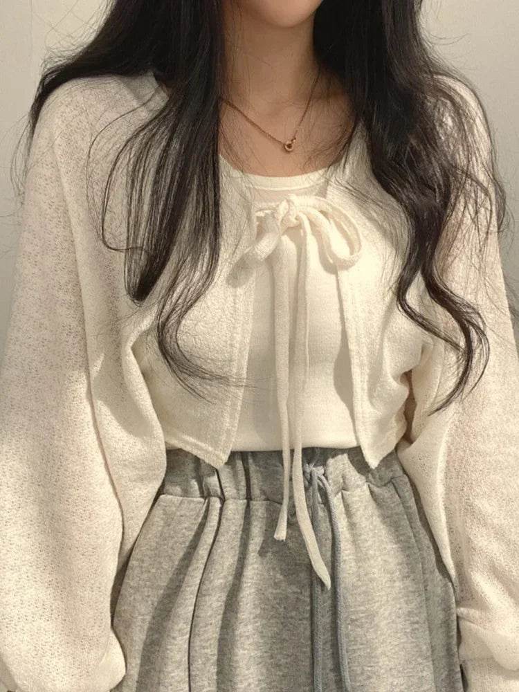 Buy Center Women's Thin White Cardigan - Summer Lace-Up Knitwear Top - Buy Center UK