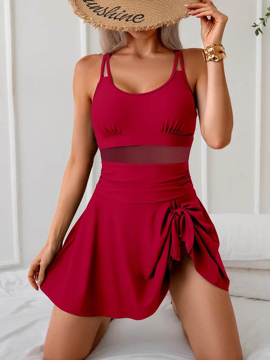 Buy Center Plus Size Solid Pleated One Piece Swimsuit for Women - Buy Center UK