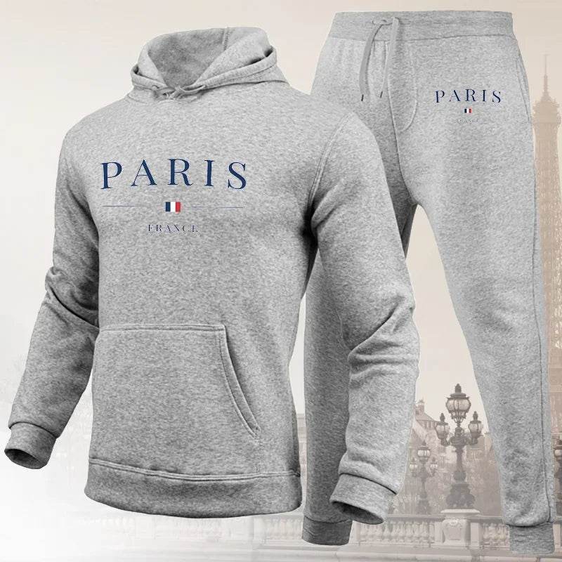 Buy Center Men's Hoodie Set - Paris Print Sweatshirt & Jogger Pants - Buy Center UK