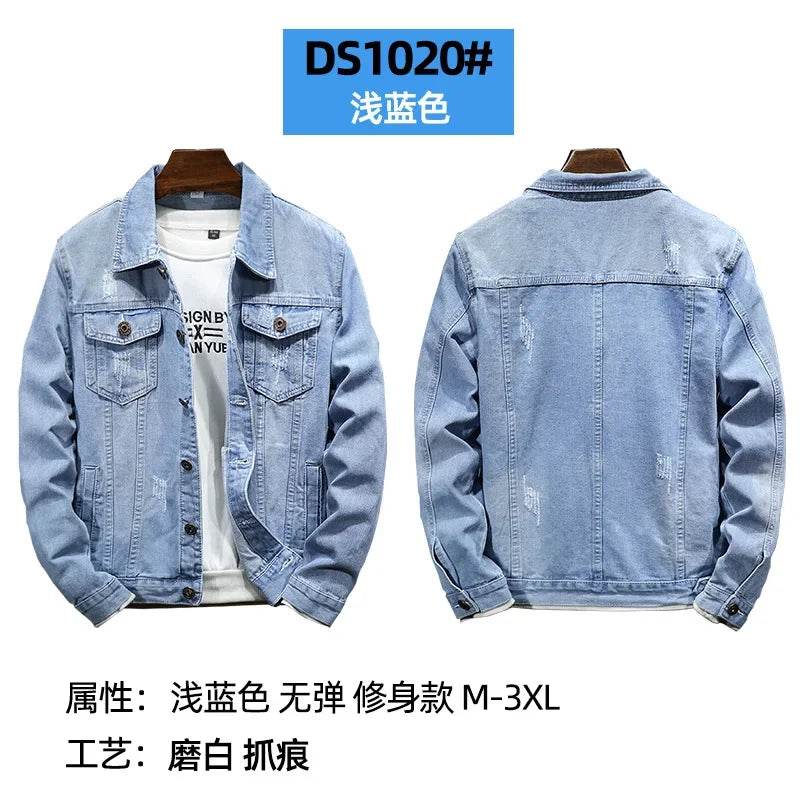 Buy Center Men's Denim Jacket - Casual Turn Down Collar, Full Sleeve - Buy Center UK