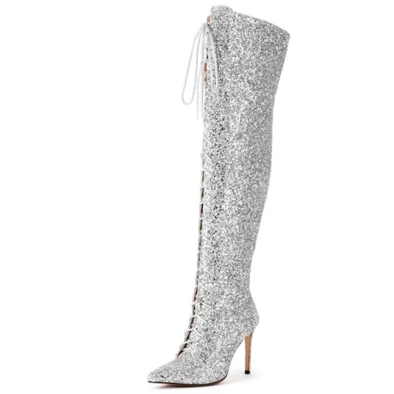 Buy Center Luxury Over the Knee High Boots - Sequined Lace-Up Size 48 - Buy Center UK