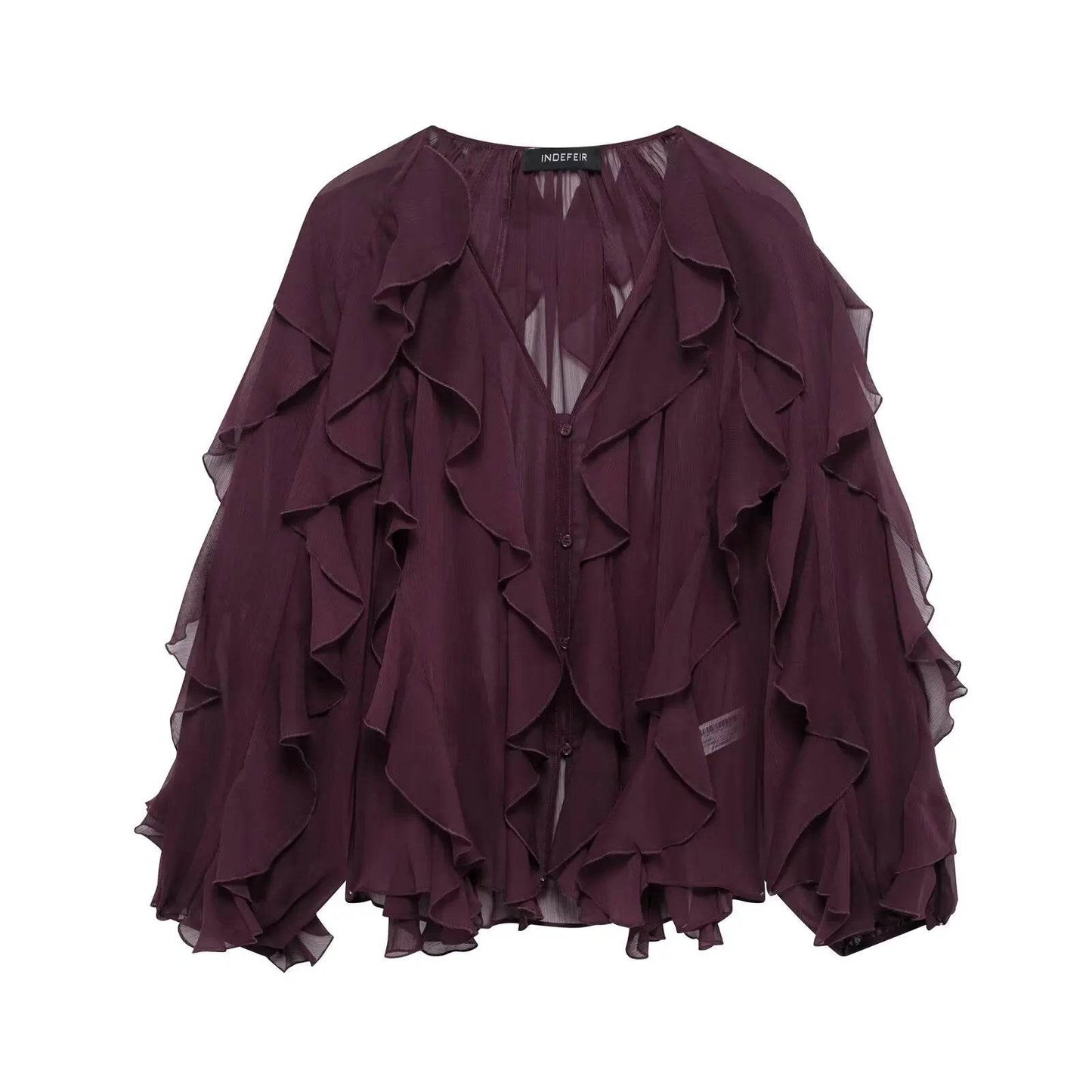Ruffles Elegant Long Sleeve Blouse for Women - Lightweight Spring Style - Buy Center UK