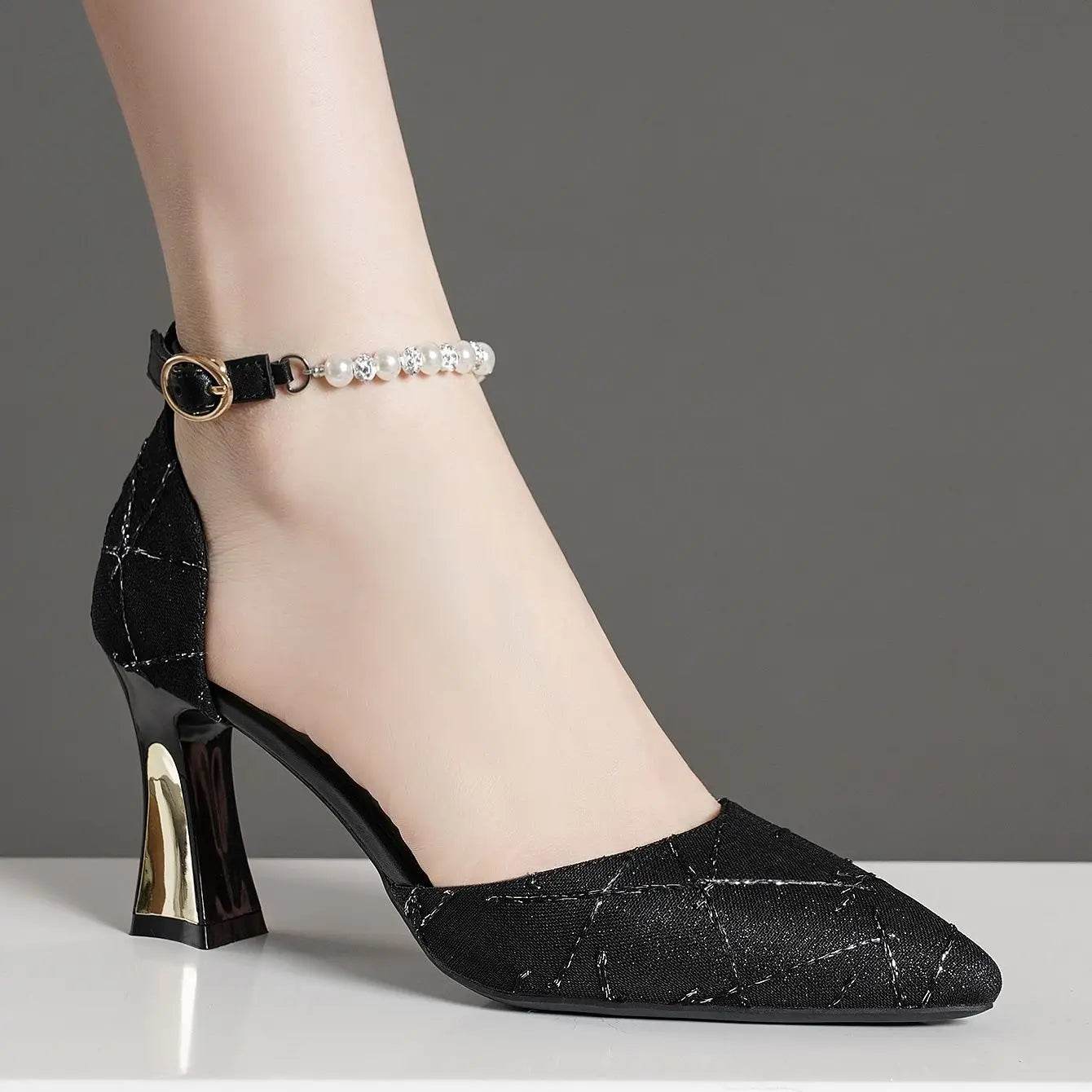 VKJF Women's High Heels Sandals - Pointed Tip & Bead Design - Buy Center UK