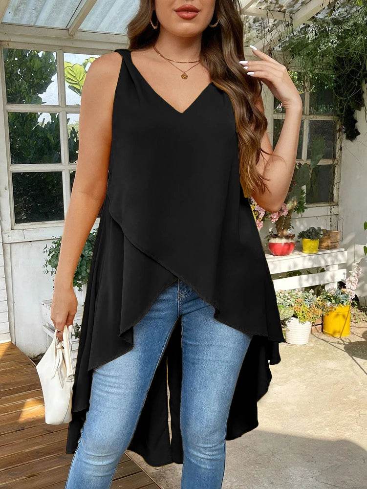 Buy Center Plus Size Women's Sleeveless Top - High Low Hem, V-Neck - Buy Center UK