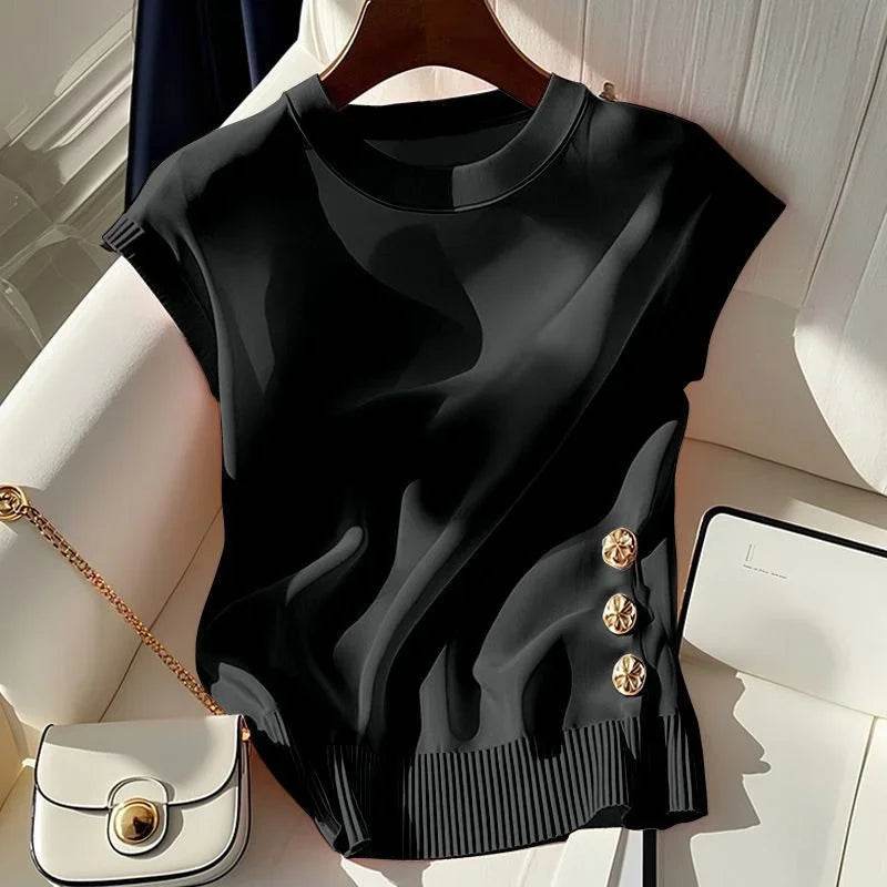 Buy Center Korean Summer Round-Necked Sweater - Slim Fit Sleeveless Top - Buy Center UK
