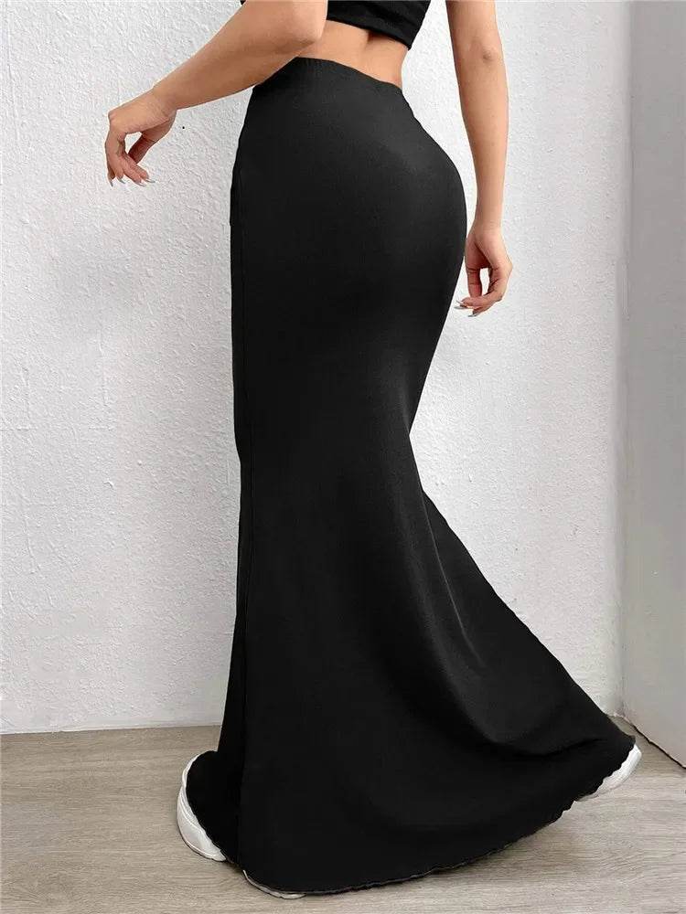 Elegant Black Bodycon Ruched Skirt - High Waist Mermaid Design - Buy Center UK