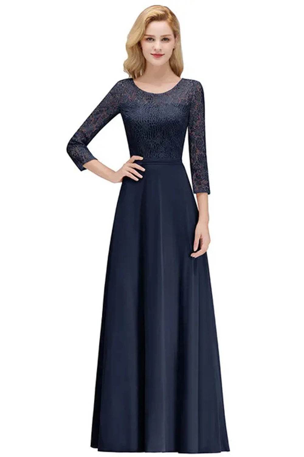 Buy Center Lace Chiffon Long Bridesmaid Dress - A-Line, 3/4 Sleeve - Buy Center UK