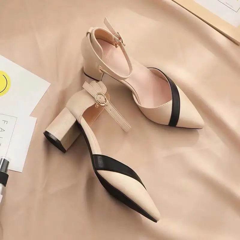 Women's Classic Beige Pointed Toe Pumps - Stylish Square Heel - Buy Center UK