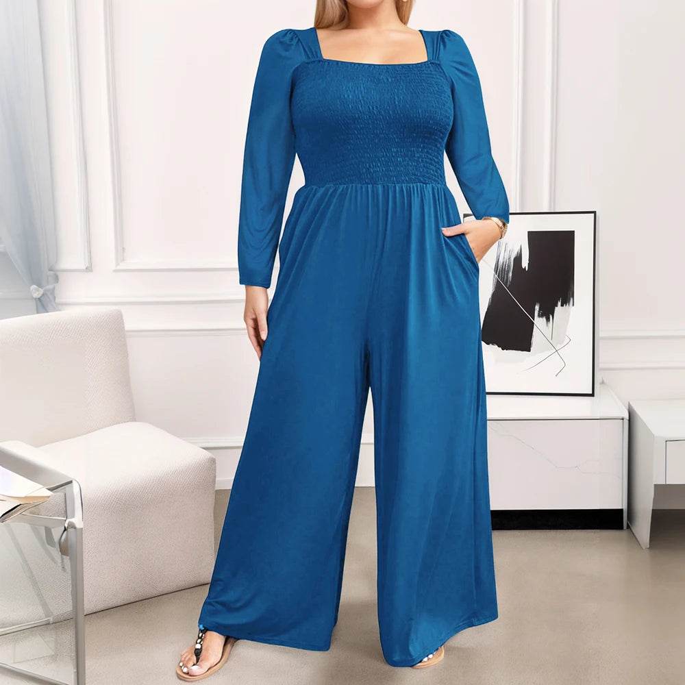Plus Size Women Wide Leg Jumpsuit - Stylish Autumn Winter Outfit - Buy Center UK