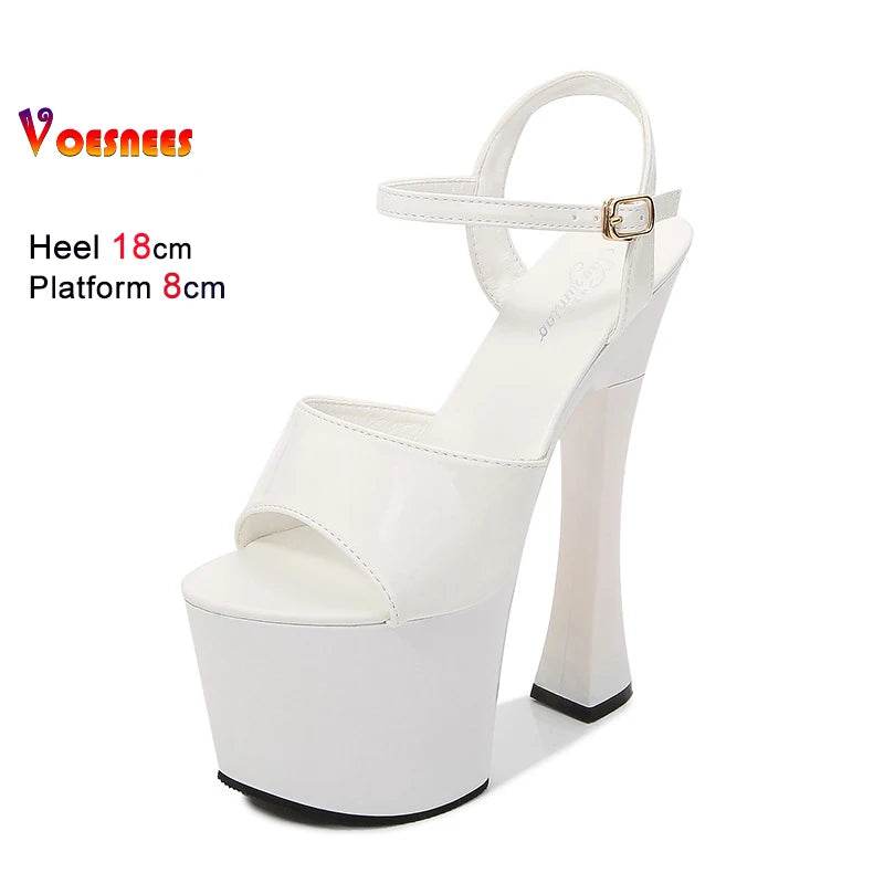 Voesnees Sexy High Heel Platform Sandals - 18CM Square Heel - Buy Center UK