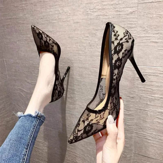 Buy Center Elegant Pointed Toe High Heel Shoes - Summer Lace Design - Buy Center UK