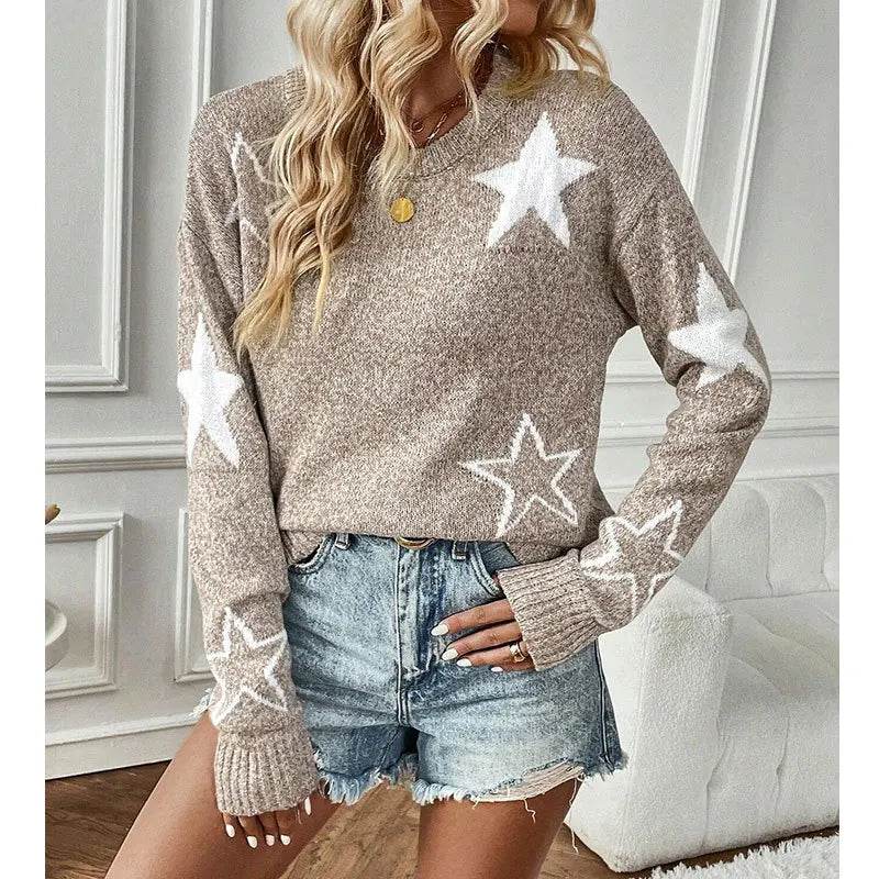 Buy Center Women’s Autumn Sweater - Five-Pointed Star Round Neck Pullover - Buy Center UK