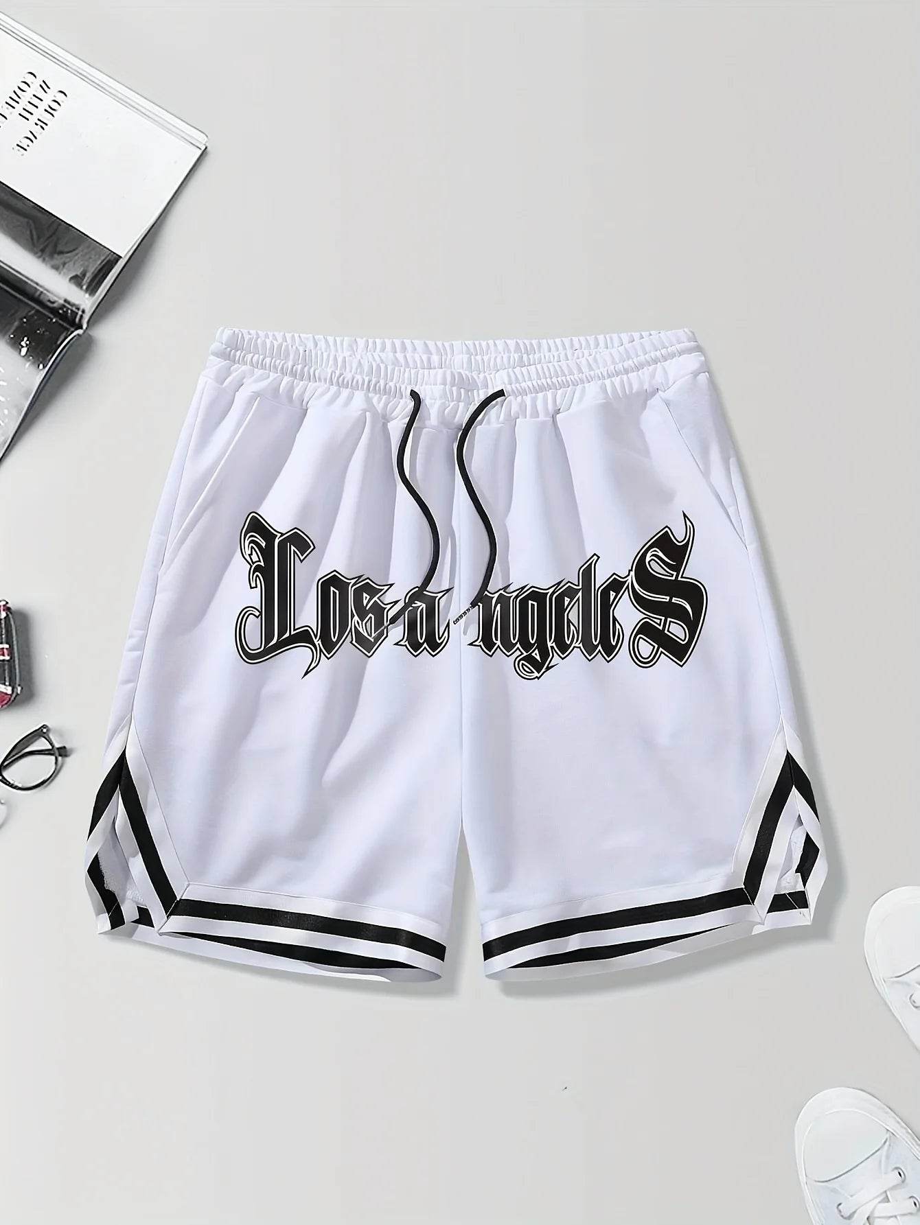 LOS ANGELES Print Men's Casual Shorts - Loose Fit & Drawstring Design - Buy Center UK