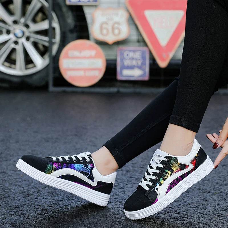 Buy Center Graffiti Print Canvas Sneakers - Casual Women’s Shoes - Buy Center UK