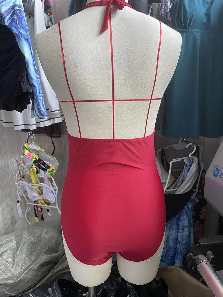 Ruched One Piece Swimsuit for Women - Elegant Backless Design - Buy Center UK