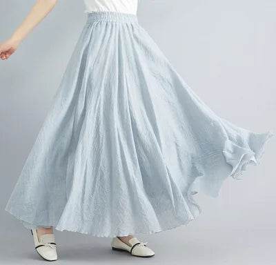 28-Color Mori Girl A-line Skirt - Cotton Linen, Elastic Waist - Buy Center UK