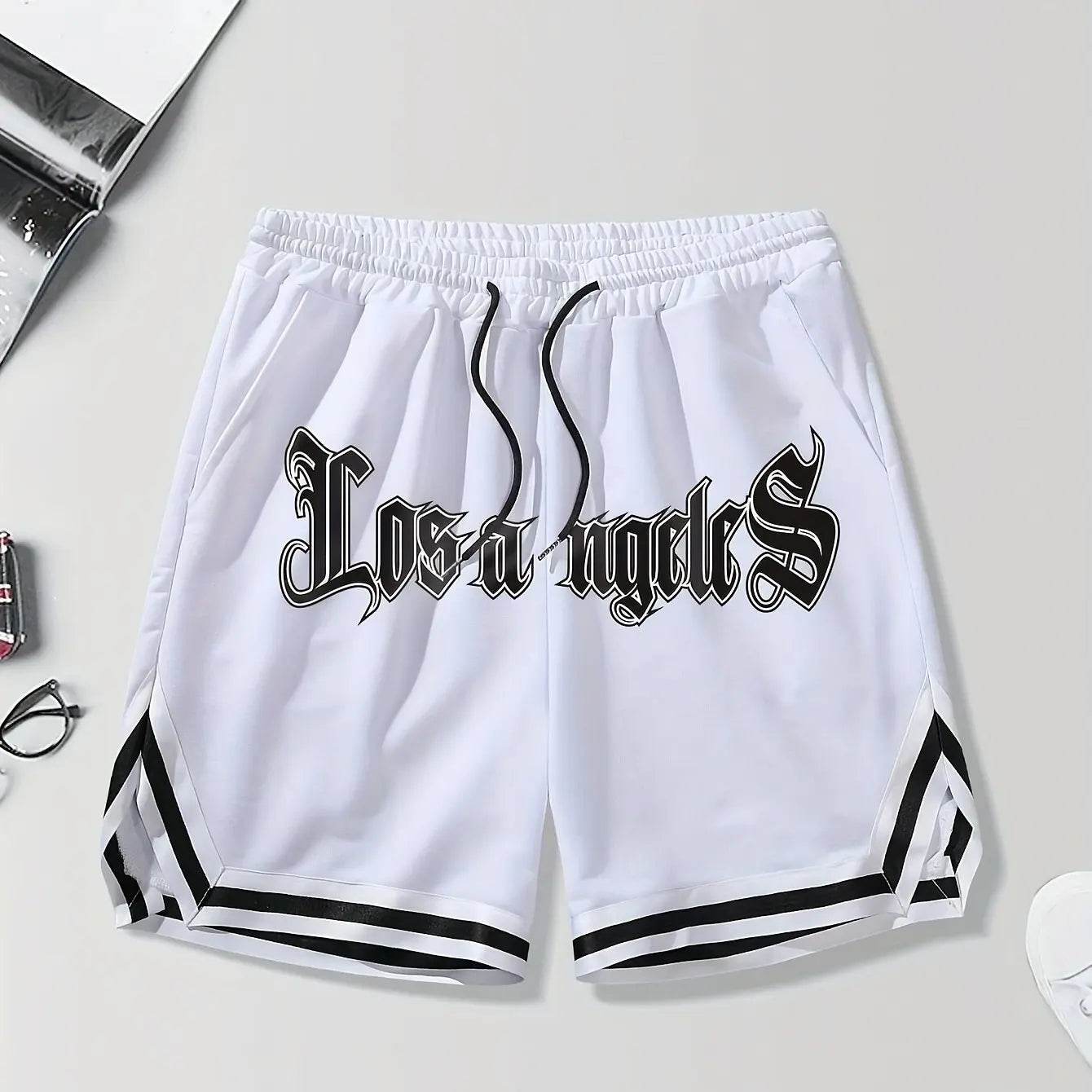 LOS ANGELES Print Men's Casual Shorts - Loose Fit & Drawstring Design - Buy Center UK