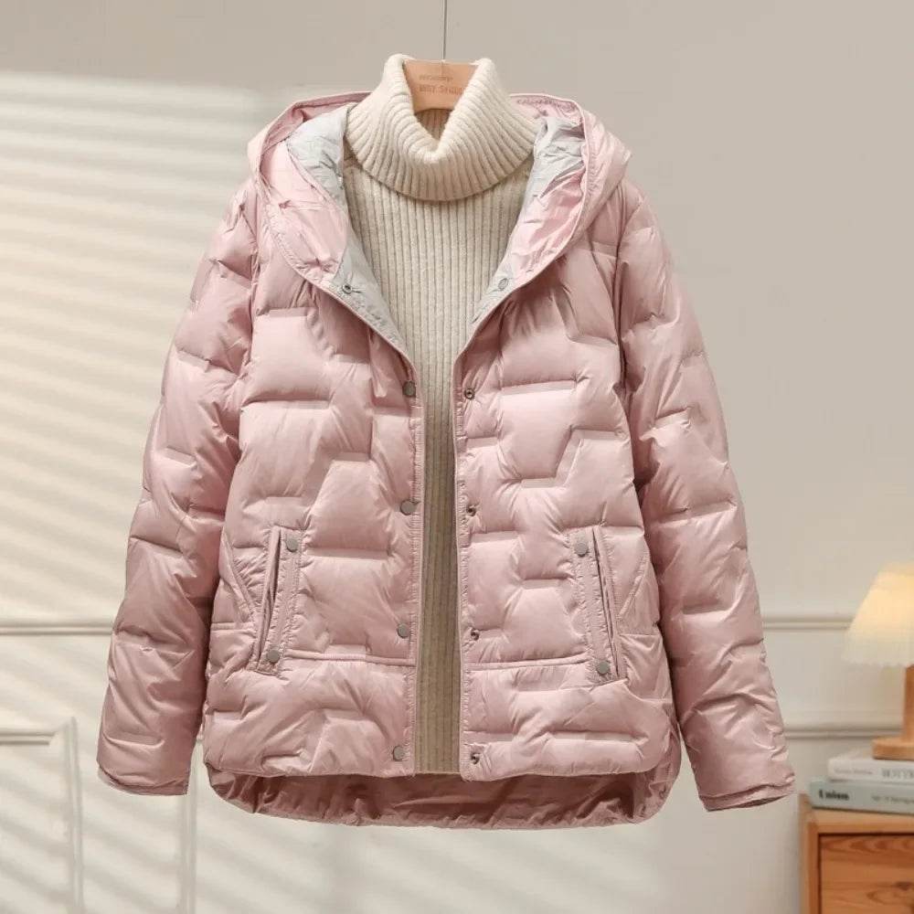 Buy Center 2024 White Duck Down Coat - Lightweight Hooded Jacket - Buy Center UK
