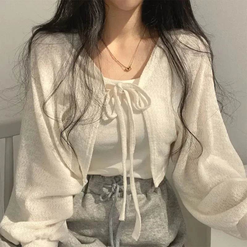 Buy Center Women’s Knitted Cardigan - Chic Lace-Up Black & White - Buy Center UK