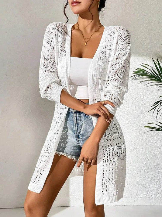 Buy Center Solid Color Knitted Cardigan - Elegant Loose Fit Sweater - Buy Center UK