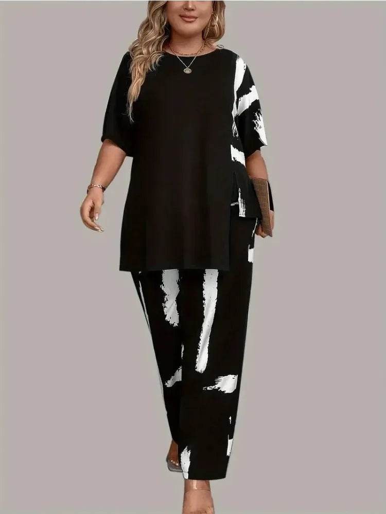 Buy Center Plus Size Women's Brush Print 2 Piece Outfit Set - Buy Center UK