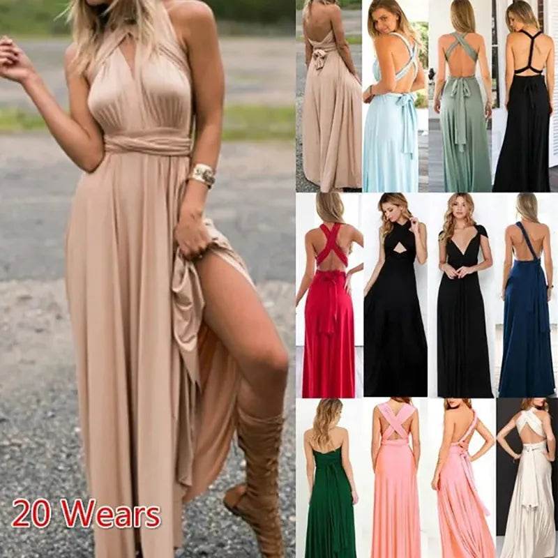 Buy Center Multi-Worn V-Neck Maxi Dress - Elegant Summer Style - Buy Center UK