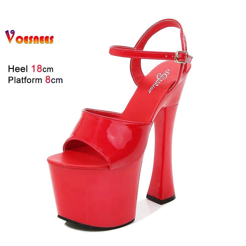 Voesnees Sexy High Heel Platform Sandals - 18CM Square Heel - Buy Center UK