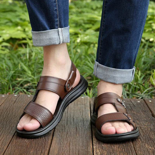Buy Center Genuine Leather Sandals - Casual Anti-Slip Beach Shoes - Buy Center UK