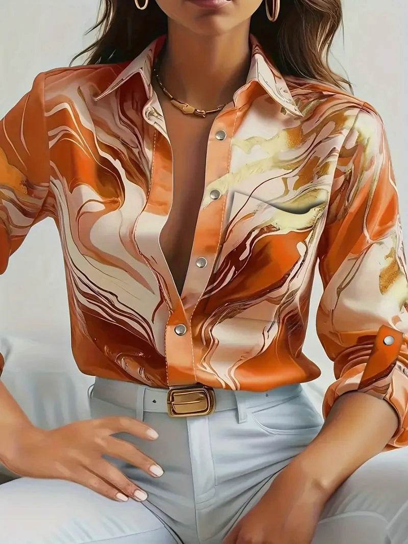 Buy Center Women's Print V-Neck Long Sleeve Blouse - Casual Holiday Style - Buy Center UK