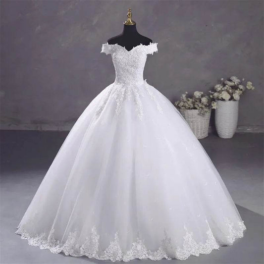 Ashley Gloria Pure White Wedding Dress - Elegant Boat Neck Gown - Buy Center UK