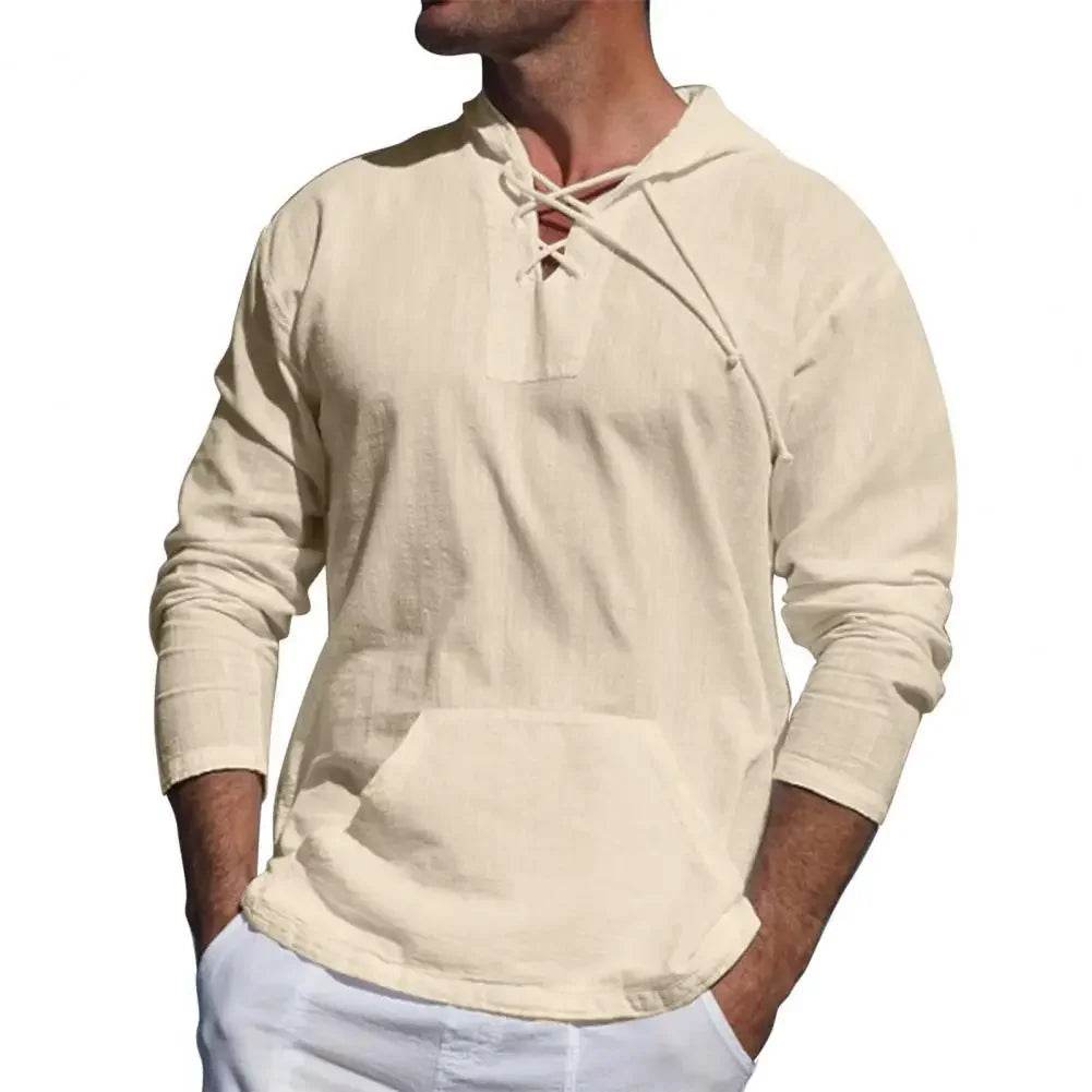 Buy Center Men's Hooded Pullover - Lightweight Cotton Linen Shirt - Buy Center UK