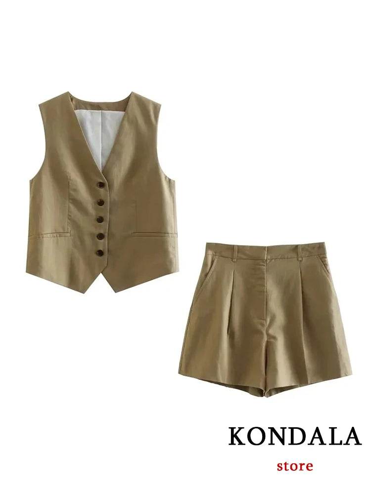 TRAFZA Casual Women Suits - V Neck Blazer & Wide Leg Shorts - Buy Center UK