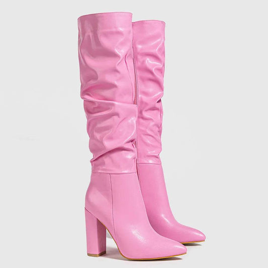 Buy Center Y2K Pink Knee High Boots - Pointy Toe, Block Heels - Buy Center UK