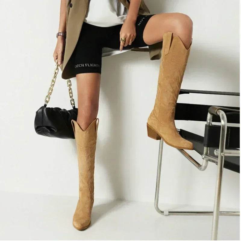 Buy Center Brown PU Leather Knee High Boots - Pointed Toe Design - Buy Center UK