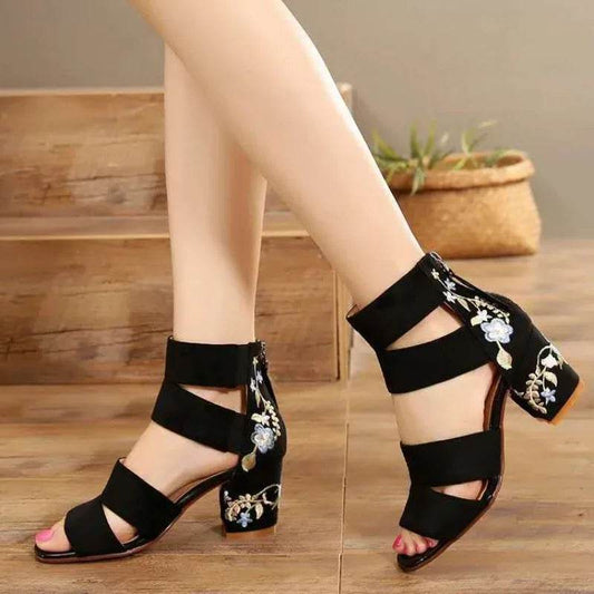 Buy Center Ethnic Style Embroidered Mid-Heel Sandals for Women - Buy Center UK