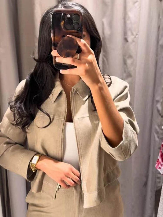 Buy Center Women's Casual Jacket Pant Set - Cropped Top & Trousers - Buy Center UK