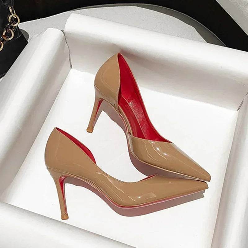 UOSU Black Patent Leather High Heel Pumps - Sexy Pointed Toe Design - Buy Center UK