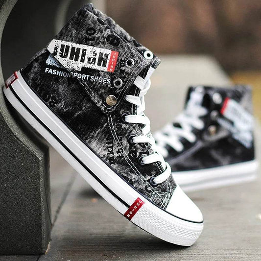 Buy Center High Top Canvas Shoes - Print Denim Lace-Up for Men - Buy Center UK