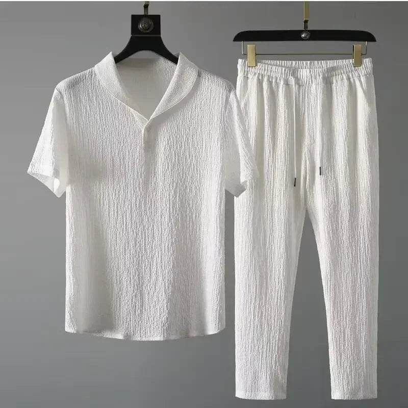 Buy Center Summer Ultra-thin Ice Silk Linen Suit - Men's 2-Piece Set - Buy Center UK
