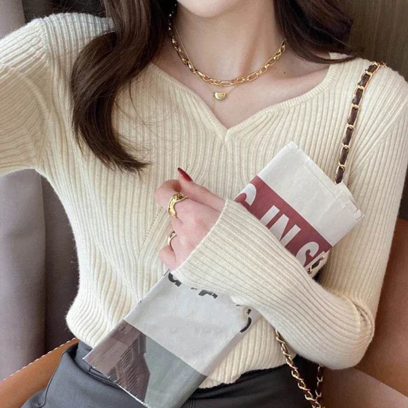 ITOOLIN Women Slim V-Neck Sweater - Cozy Knit for Autumn/Winter - Buy Center UK