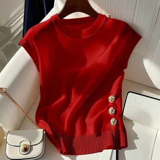 Buy Center Korean Summer Round-Necked Sweater - Slim Fit Sleeveless Top - Buy Center UK