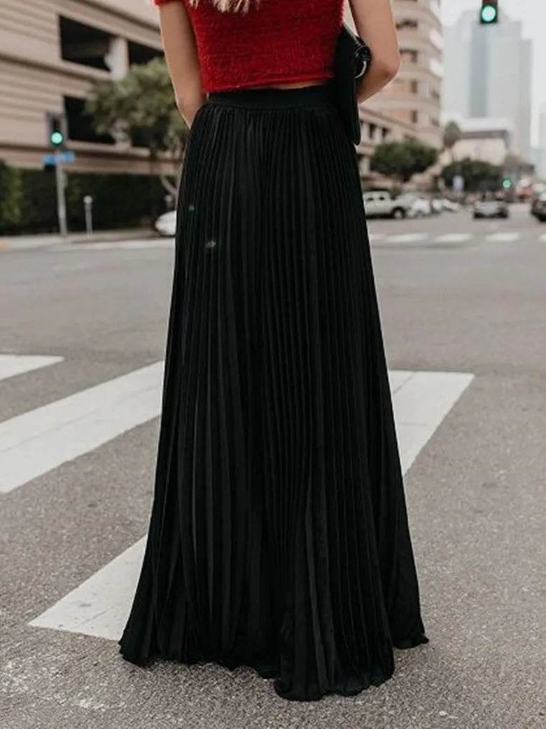 Designer 2024 Pleated Skirt - Women's Elastic Waist Ankle-Length Fashion - Buy Center UK