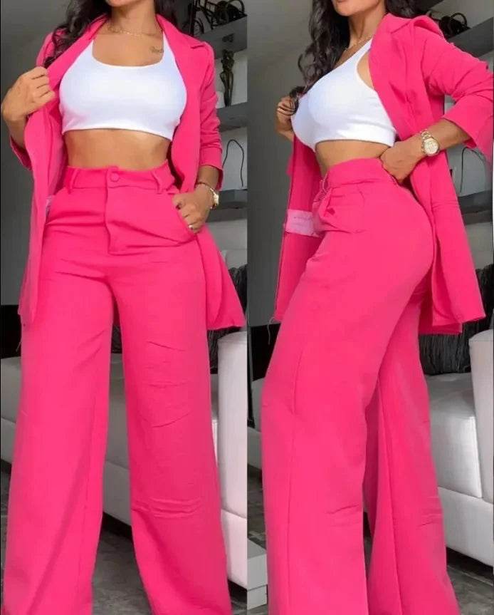 Buy Center Women's Solid Color Suit - Slim Fit, Chic Lapel Design - Buy Center UK